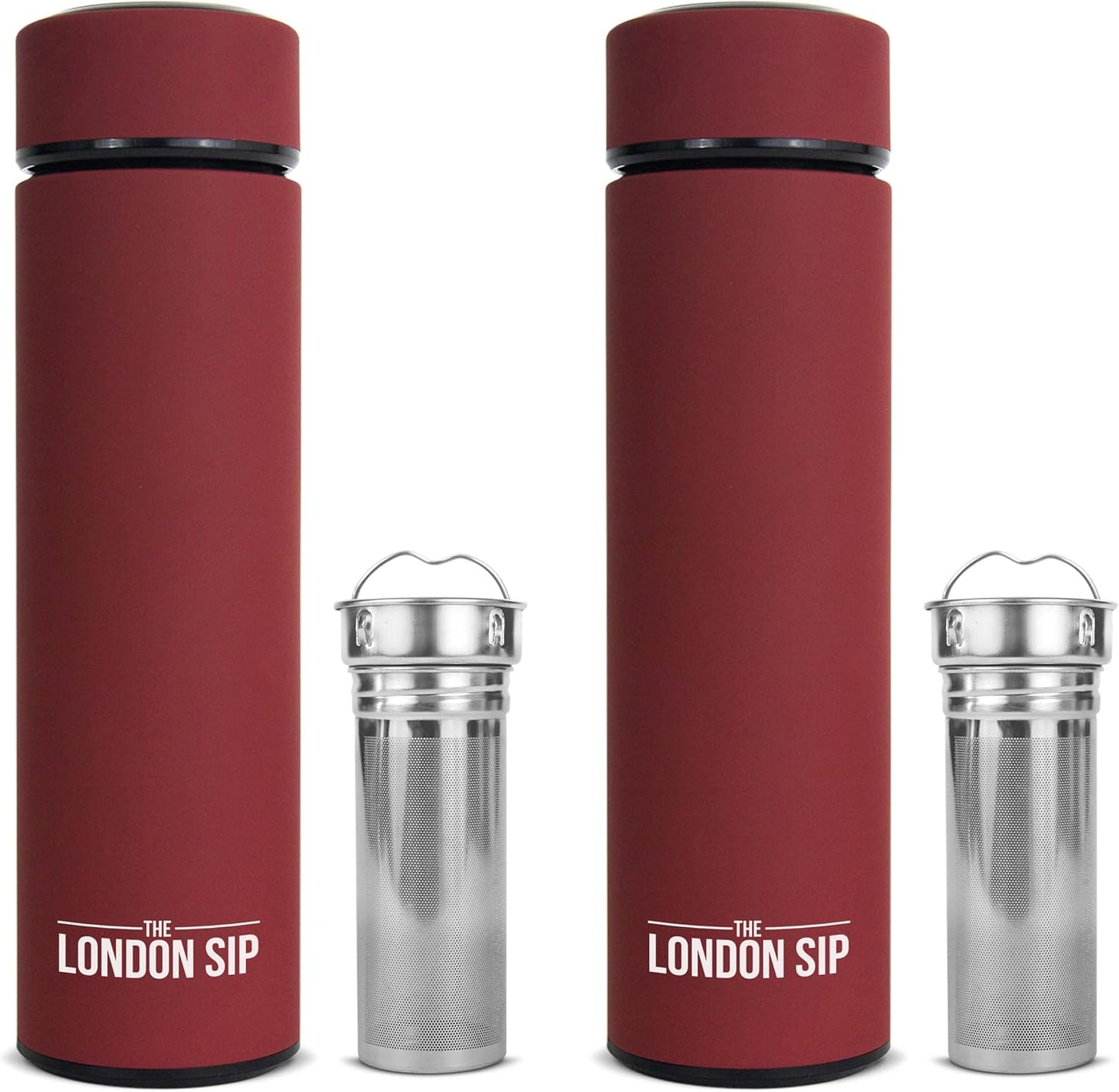 The London Sip Multi-Purpose Travel Mug and Tumbler Fruit Infused Flask Hot and Cold Double Wall Stainless Steel Thermos with Extra-Long Infuser, Purple