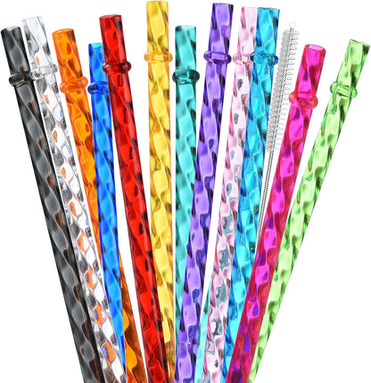 ALINK 12-Pack Reusable Plastic Coloful Swirl Straws, 11 Inch Long PETG Clear Hard Plastic Tumbler Replacement Straws with Brush, BPA-Free, for 16–30 oz Stanley, YETI, Starbucks, Mason Jars, Owala Cups