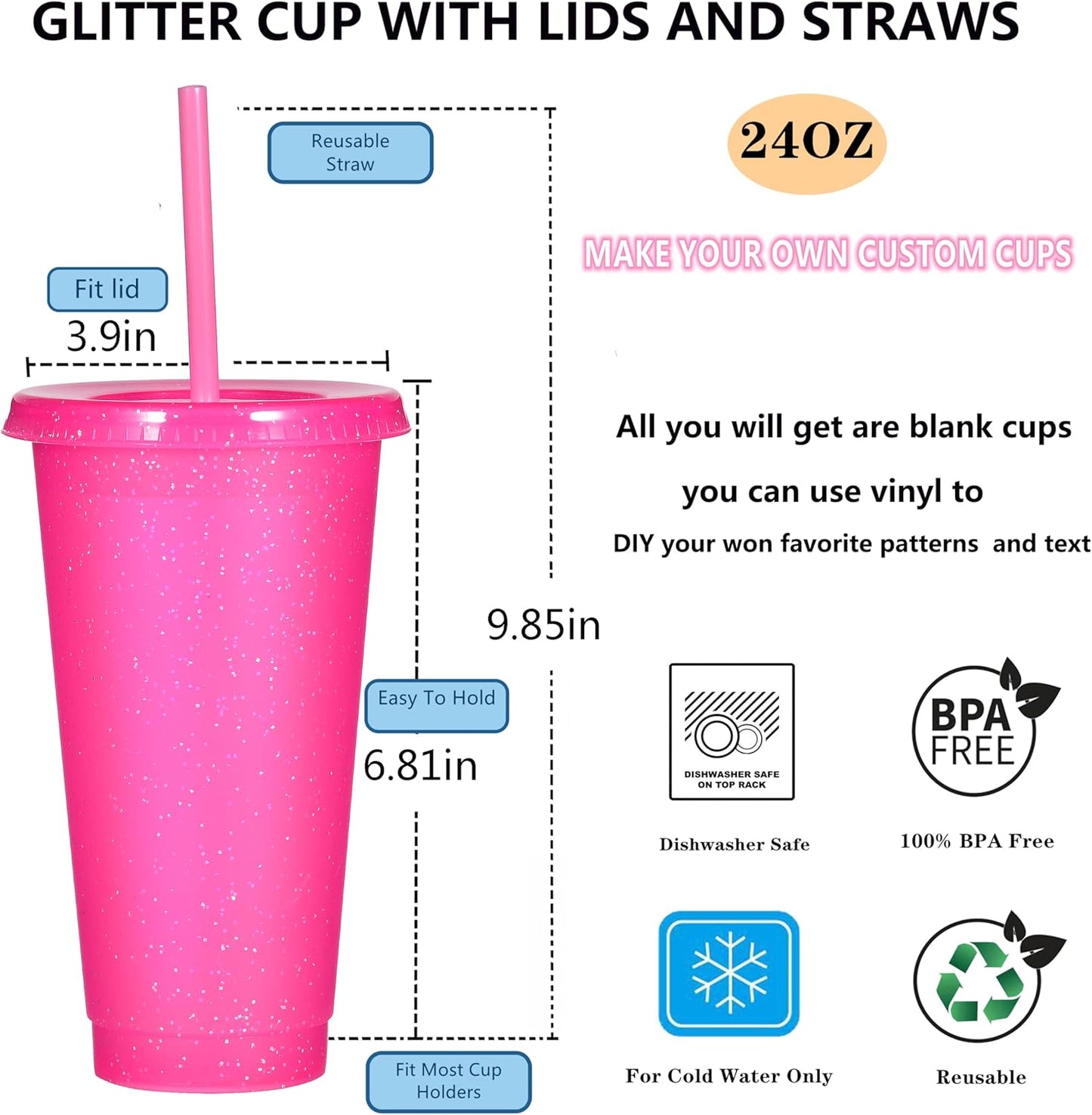 Suertestarry Tumbler with Straw and Lid,Water Bottle Iced Coffee Travel Mug Cup,Reusable Plastic Cups,Perfect for Parties,Birthdays,24oz-5 Pack (Rainbow, 5pack)