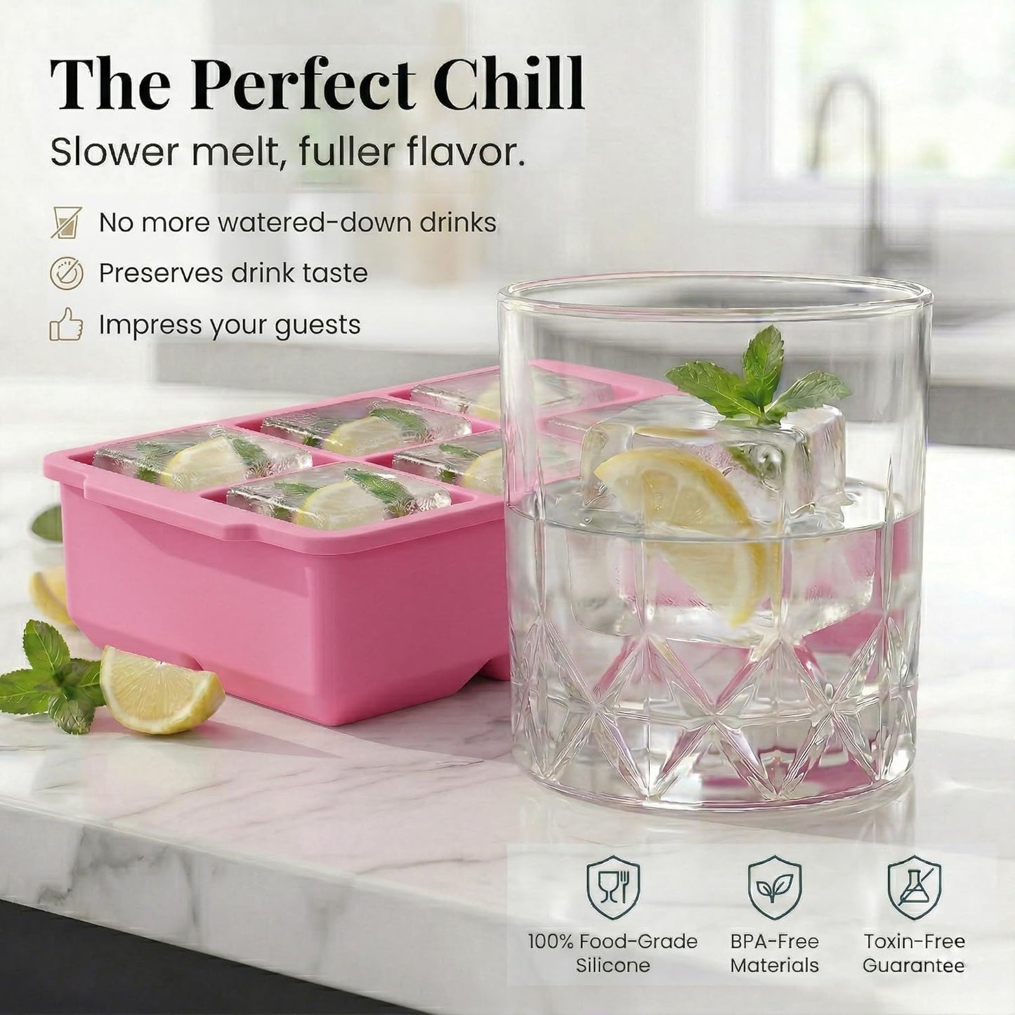 KitchFort Large Silicone Ice Cube Tray (2-Pack), Easy Release 2" Big Ice Cubes - Cocktail, Whiskey Ice Cubes Mold - Ice Trays for Freezer with Lid - Stackable Silicone Ice Tray - Black