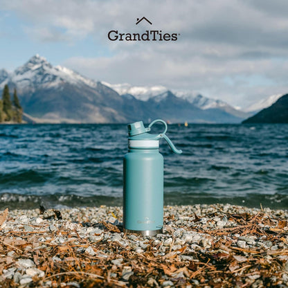 GRANDTIES 2 Lids Sports Stainless Steel Water Bottles – Wide Mouth Vacuum Insulated Reusable Leak Proof BPA-Free Travel Metal Canteen, Thermal Bottles for Men Women Gym (Ivory White 32 oz)
