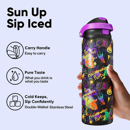 ENCOOL Leakproof Insulated Water Bottle with Straw Dual-Sip Water Bottle Bag-Safe Design for Work, Commute & Gym – Keeps Drinks Cold All Day, 24 oz, Lemonade Pink - Colors A
