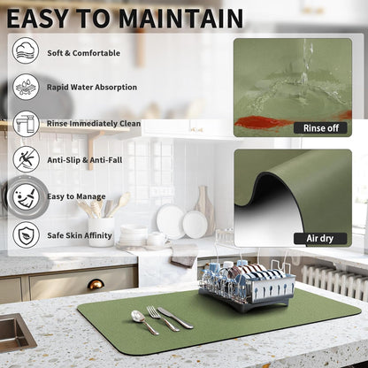HotLive Dish Drying Mat for Kitchen Counter, Heat Resistant Drainer Mats with Non-slip Rubber Backed, Hide Stain Kitchen Super Absorbent Draining Mat, Easy to Clean Dish Rack Pad, Dark Grey 16"x18"