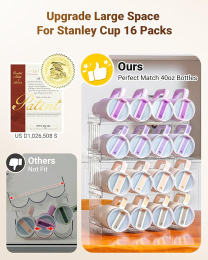 Gracenal Large Tumbler Organizer for Stanley Cup 40 oz, Patented Kitchen Pantry Organizers and Storage for Stanley Cup Accessories, Stackable Water Bottle Organizer Holder Gifts 4Pack Large-12-bottle