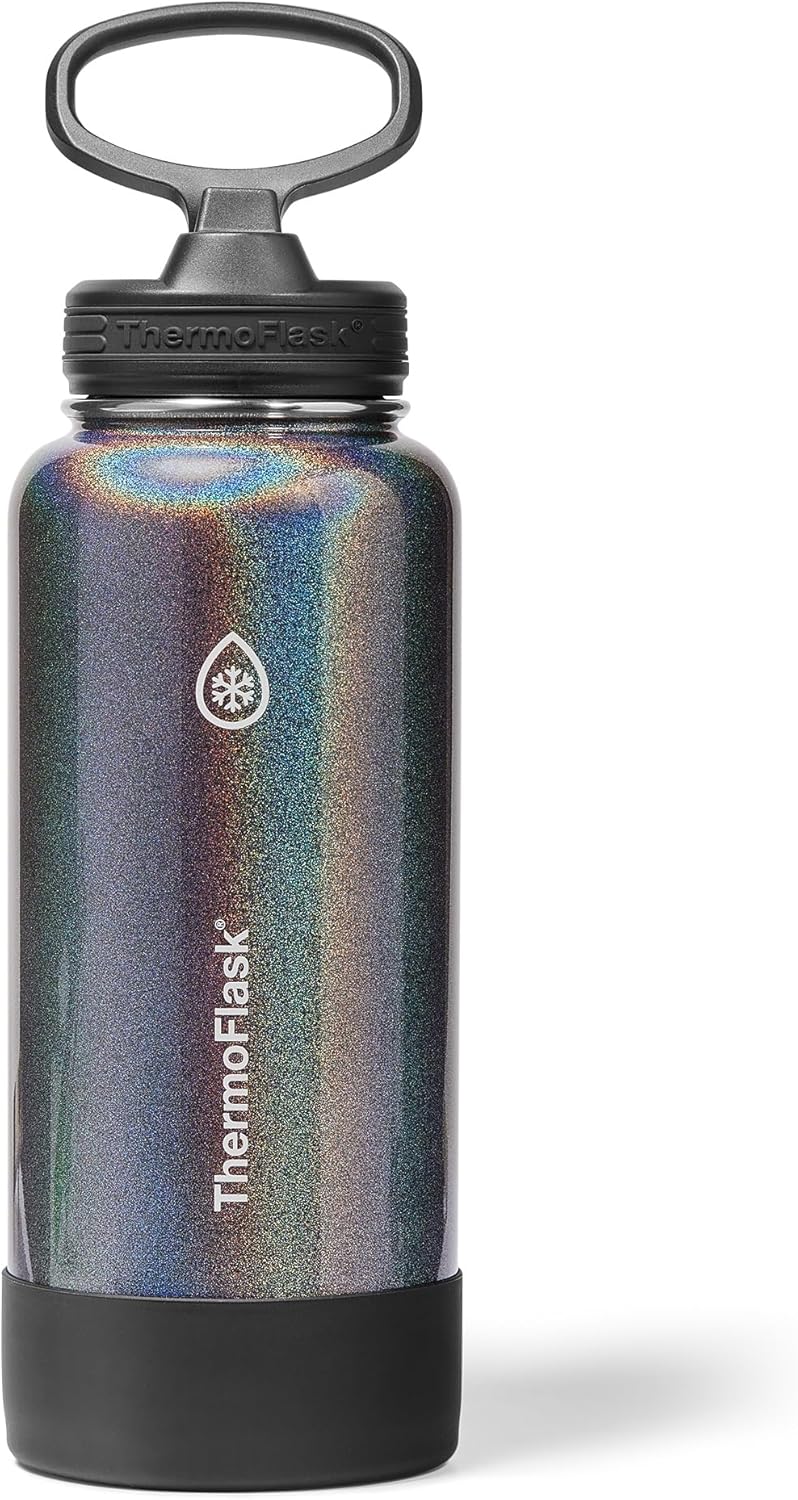 ThermoFlask Insulated Water Bottle with Spout Lid (24 oz, Lemonade Stand) - Leakproof, Stainless Steel Water Bottle for Cold & Hot Drinks, Travel & Daily Hydration