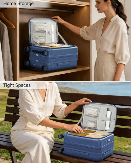 Hanke 20 Inch Expandable Carry On Luggage with Cup Holder 22x14x9 Airline Approved, Top Opening Hard Shell Suitcases with Wheels, Carry-On Travel Suitcase Trunk Luggage with Lock, Smoke White