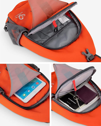 WATERFLY Crossbody Sling Backpack Sling Bag Travel Hiking Chest Bag Daypack (Black)
