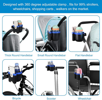 Accmor Stroller Cup Holder with Phone Holder, Bike Cup Holder, Universal Cup Holder for Uppababy Nuna Doona Strollers, 2-in-1 Cup Holder for Walker, Wheelchair, Scooter - Colors A