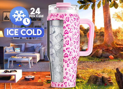 Meoky 32 oz Tumbler with Handle, Insulated Tumbler with Lid and Straw, Stainless Steel Travel Mug, Keeps Cold for 24 Hours, 100% Leak Proof, Fits in Car Cup Holder (Night)