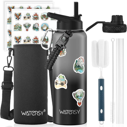 40oz Insulated Water Bottle (Cold for 48 Hrs),BPA Free&Leak Proof,Stainless Steel Water Flask,Water Jug with Straw Spout Lids for Gym,Hiking,Travel,Black Blue