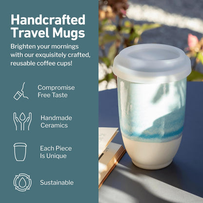 NOVA CERAMICS Coffee Tumbler – Travel Mug - On the Go Coffee Mug – Microwave & Dishwasher Safe Green Coffee Tumbler - Gifts For Women Men Him Her – 16oz – Monsoon