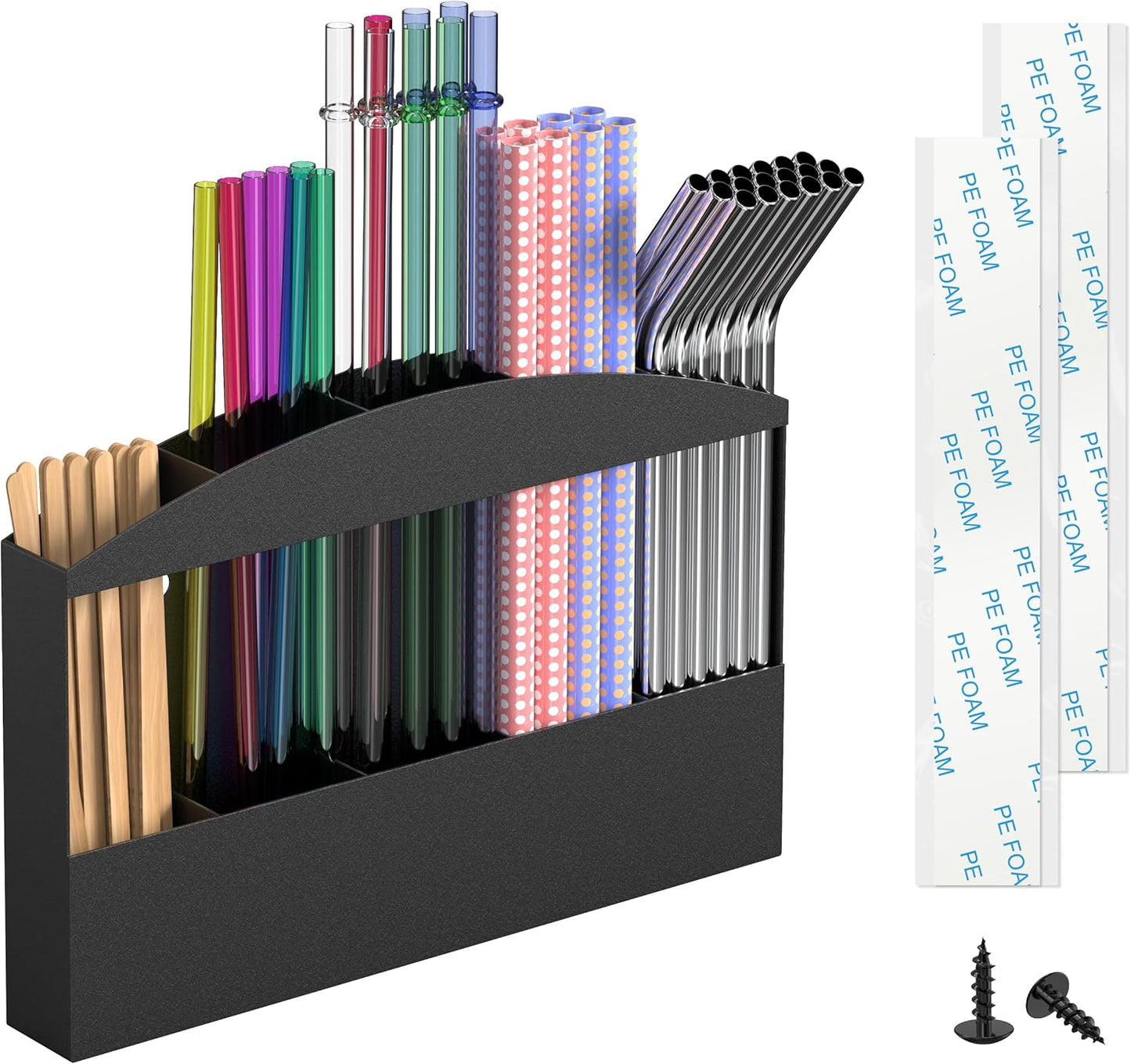 MyLifeUNIT Straw Holder for Cabinet Door, Metal Straw Dispenser Organizer Wall Mount with Double Sided Adhesive Tape, Compatible with Tumbler Straws and Coffee Stirrers