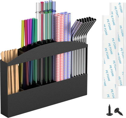MyLifeUNIT Straw Holder for Cabinet Door, Metal Straw Dispenser Organizer Wall Mount with Double Sided Adhesive Tape, Compatible with Tumbler Straws and Coffee Stirrers