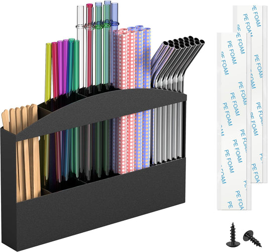 MyLifeUNIT Straw Holder for Cabinet Door, Metal Straw Dispenser Organizer Wall Mount with Double Sided Adhesive Tape, Compatible with Tumbler Straws and Coffee Stirrers