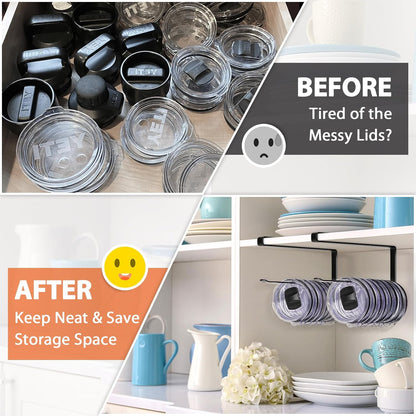 Tumbler Lid Organizer, Horizontal Tumbler Lid Storage Hook Up to 10 Lids, Space Saving Cup Lid Holders Under Cabinet Tumbler Lid Hook for Kitchen Organizer and Storage,Hanging Paper Towel Rack Hanger
