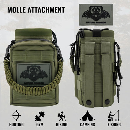 NATURE PIONEOR 32 64 128oz Tactical Water Bottle Pouch, Multi-Function Tactical Water Bottle Bag with Adjustable Shoulder Strap, Half/One Gallon Molle Strap Carrier Holder