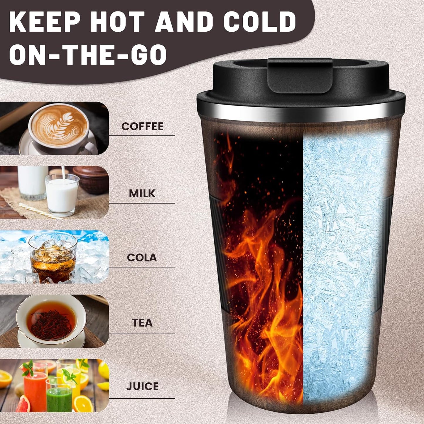 DUBUXW Insulated Coffee Tumblers with Flip Lid 12oz / 17oz, Stainless Steel Travel Coffee Mug Leak Proof, Vacuum Insulated Coffee Mug Reusable Cup, Keeps Cold and Hot for Coffee Tea