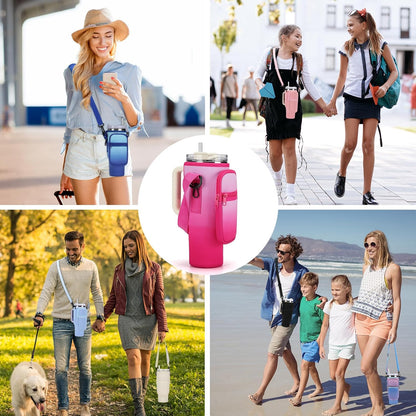 GOEWY Water Bottle Carrier Bag for Stanley 40/30 oz Tumbler with Phone Pocket Neoprene Water Bottle Holder with Shoulder & Handheld Strap Stanley Cup Accessories