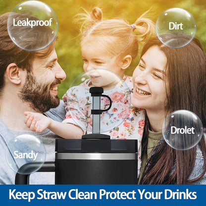 6PCS Silicone Straw Covers Cap Compatible with Stanley Cup 30-40 oz Tumbler with Handle 10mm Straw Toppers，Dust-Proof Reusable Straw Cover for Stanley Cup Accessories (Black)