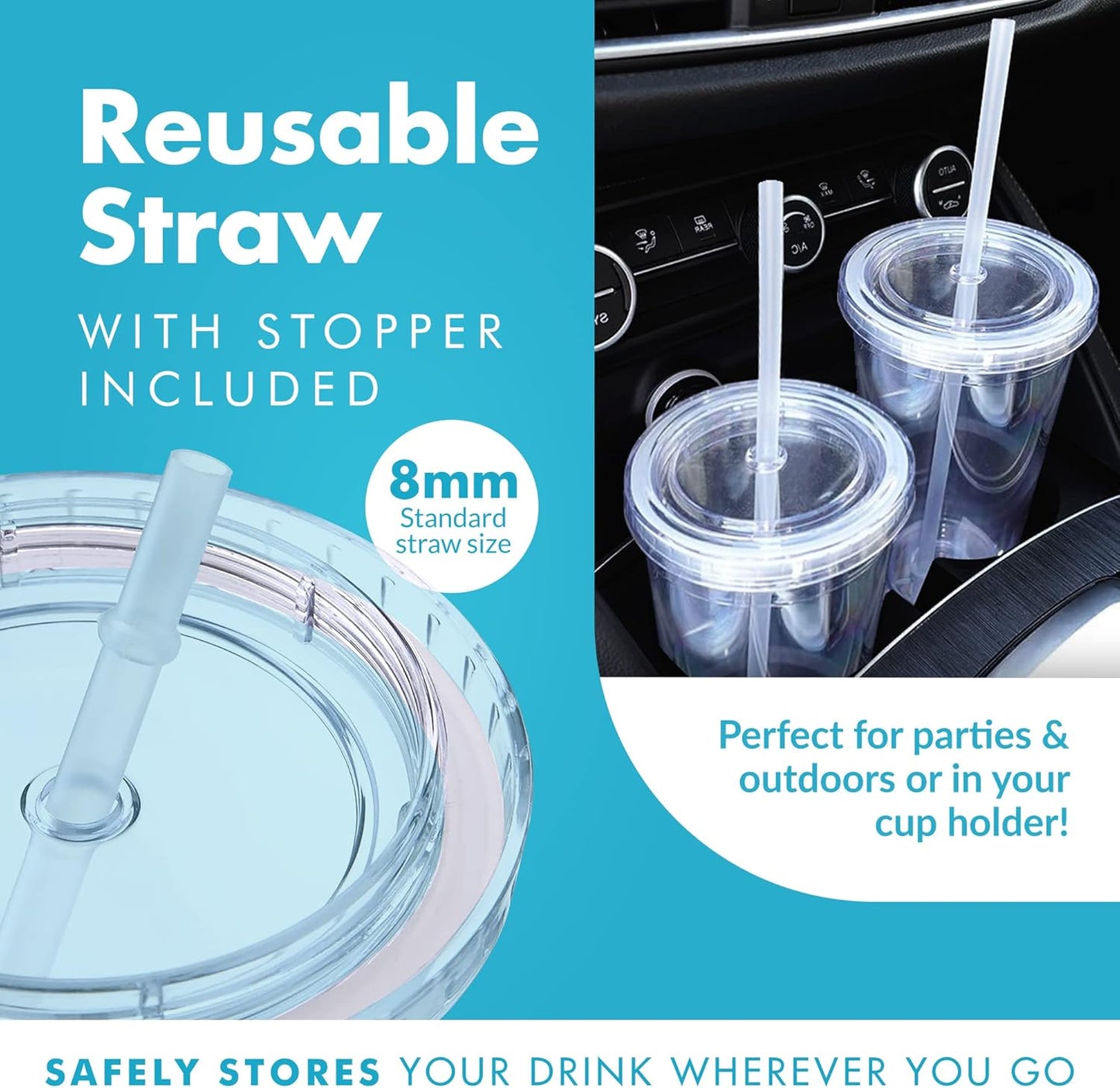 Simple Green Solutions - Acrylic Double Wall Reusable Cups with Lids and Straws for Cold Drinks, Insulated Plastic Tumblers with Lids and Straw, 20 oz Capacity, Clear
