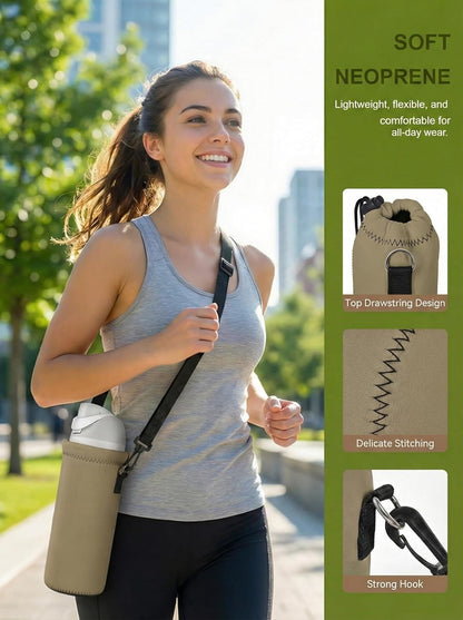 Neoprene 500ML/750ML/1000ML Water Bottle Bag Carrier, Portable Insulated Bottle Sling Holder Case Pouch with Adjustable Shoulder Strap for Men Women Walking Hiking Running
