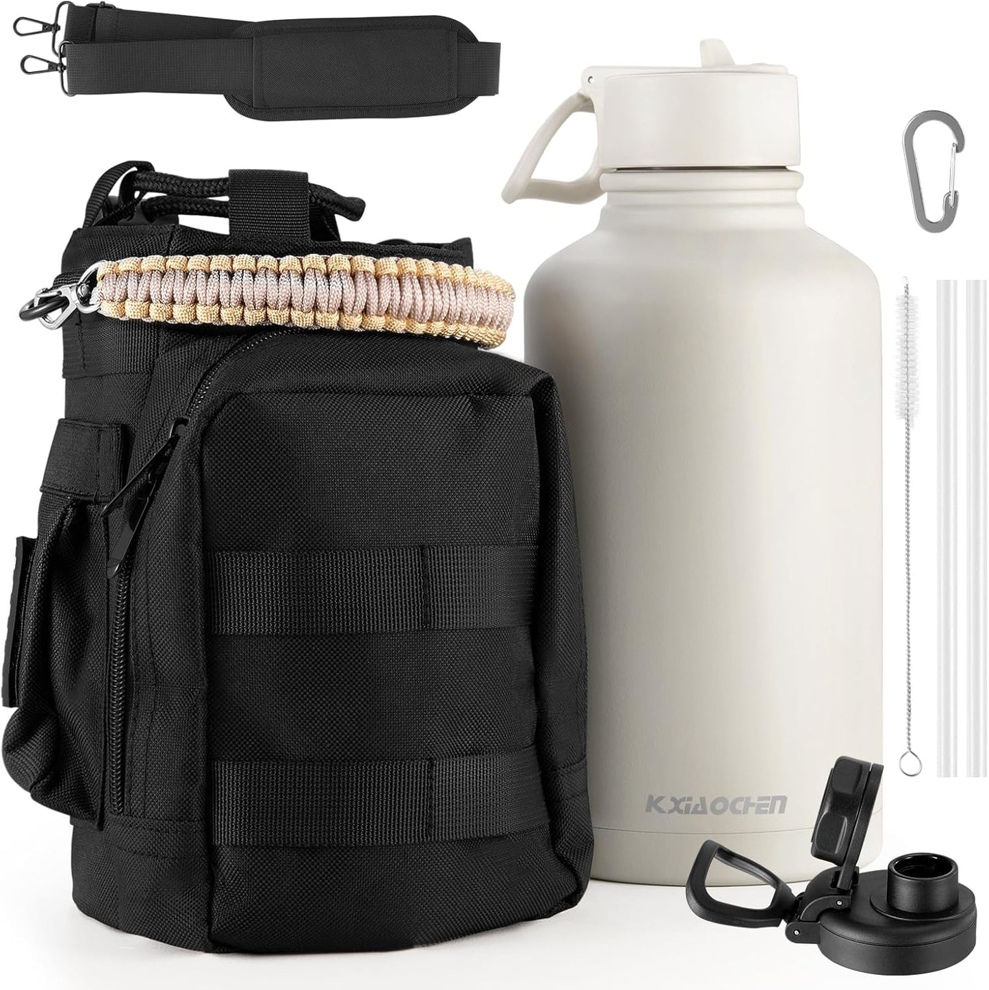 KXIAOCHEN Insulated Water Bottle With Strap, Cold For 48 Hrs Leak Proof, Triple Wall Stainless Steel Sports Water Bottle With Straw And Spout Lid For Gym Hiking Travel