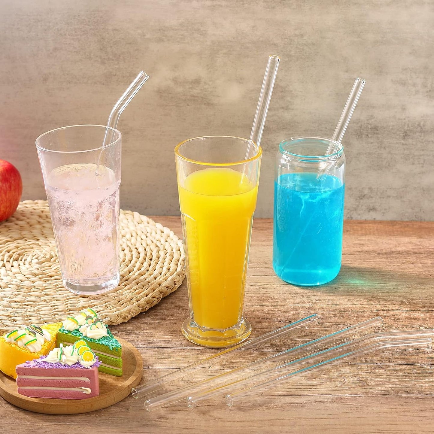 [12 Pcs] Reusable Glass Straws Shatter Resistant - 11" x 8mm and 9" x 8mm Clear Straws Each Including 3 Straight and 3 Bent with 2 Cleaning Brush for 30 oz and 20 oz Tumblers Juice Coffee Cocktail Tea