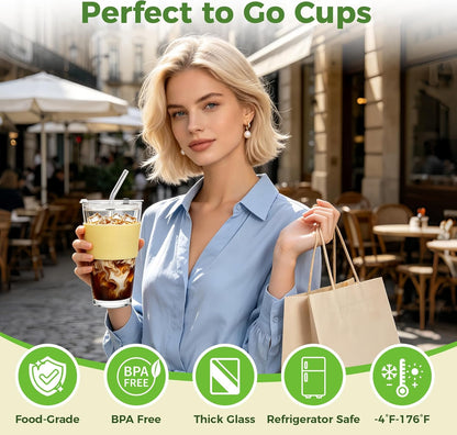 2Pack 40OZ Glass Tumbler with Handle,Glass Cup with Lid and Straw,Reusable Glass Iced Coffee Cup for Beer, Smoothies, Juice,Hot/Cold Drinks-Suitable for Birthday,Wedding
