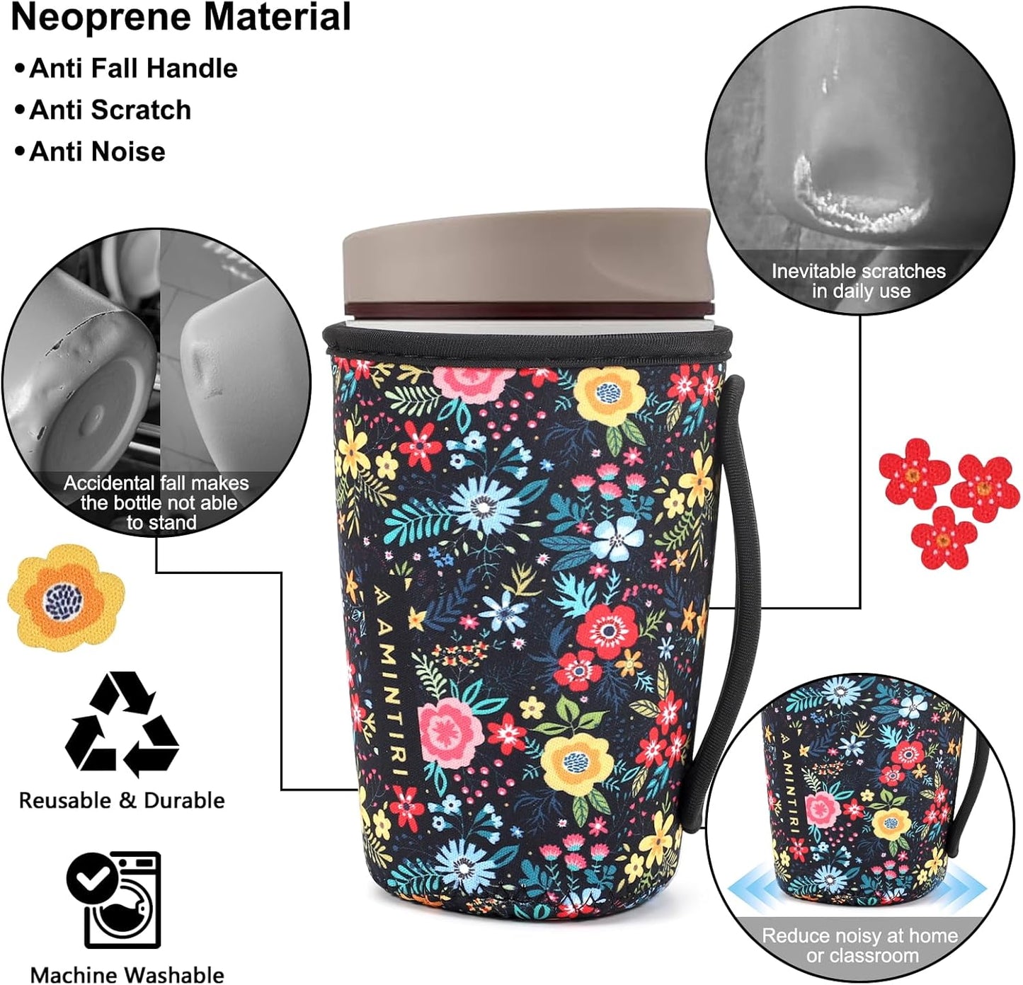 Cute Sleeve for Owala Coffee Tumbler, Neoprene Cover with Handle for Owala SmoothSip Slider, Scratch Resistant Coffee Mug Sleeve for Women to Office, Workout, Coffee Break. (Coffee Break)