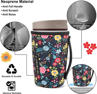 Cute Sleeve for Owala Coffee Tumbler, Neoprene Cover with Handle for Owala SmoothSip Slider, Scratch Resistant Coffee Mug Sleeve for Women to Office, Workout, Coffee Break. (Coffee Break)