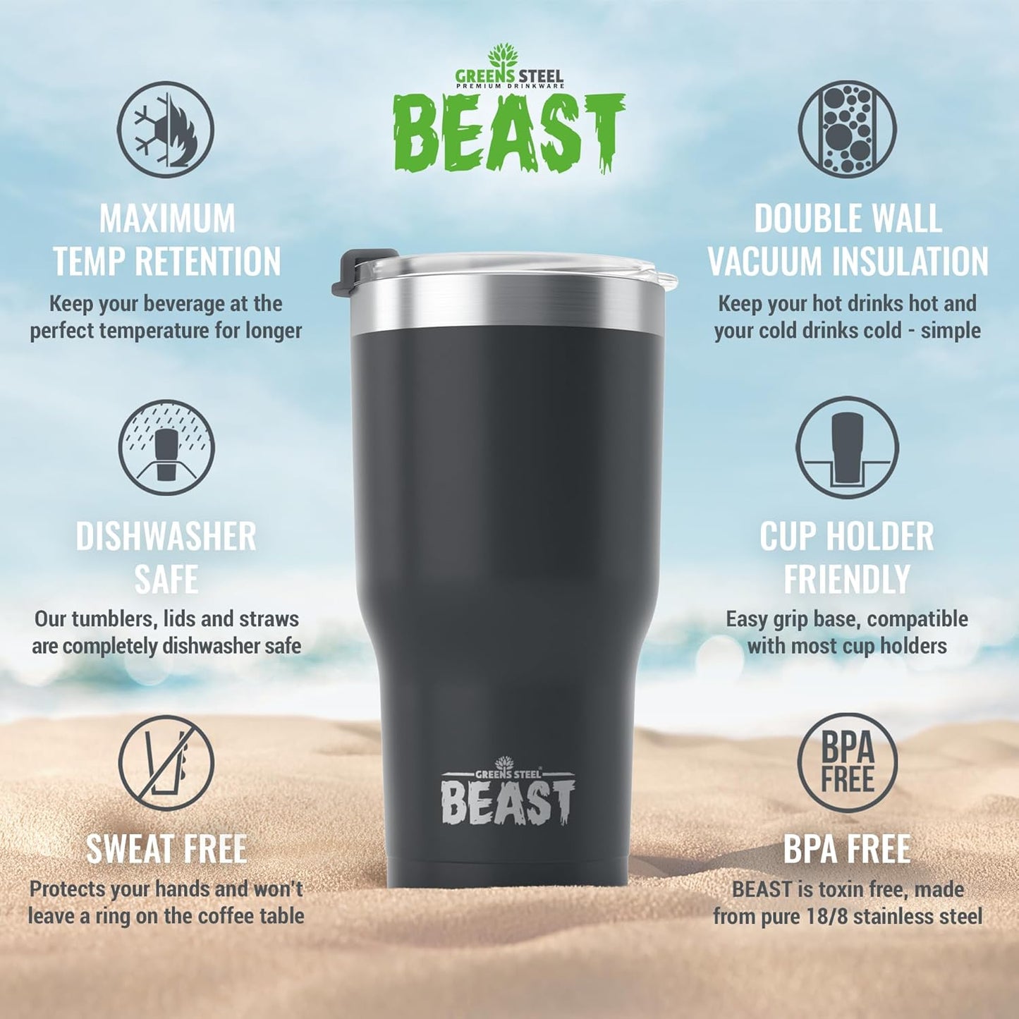 Beast 10 oz Tumbler Stainless Steel Vacuum Insulated Coffee Ice Cup Double Wall Travel Flask (Arctic White)