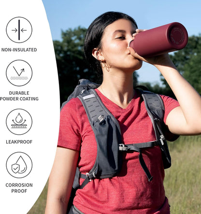 Bambaw Stainless Steel Water Bottles 32 oz, Non-insulated Single Wall Metal Water Bottle Stainless Steel, Reusable & Eco Friendly, Dishwasher Safe – Silver | Non-insulated