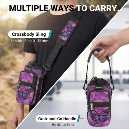 AUPET Water Bottle Sling Bag Sleeve Holder Carrier 25/32/40/64 oz,Insulated Crossbody Water Bottle Case Cover with Strap and Pockets for Men/Women Walking Hiking