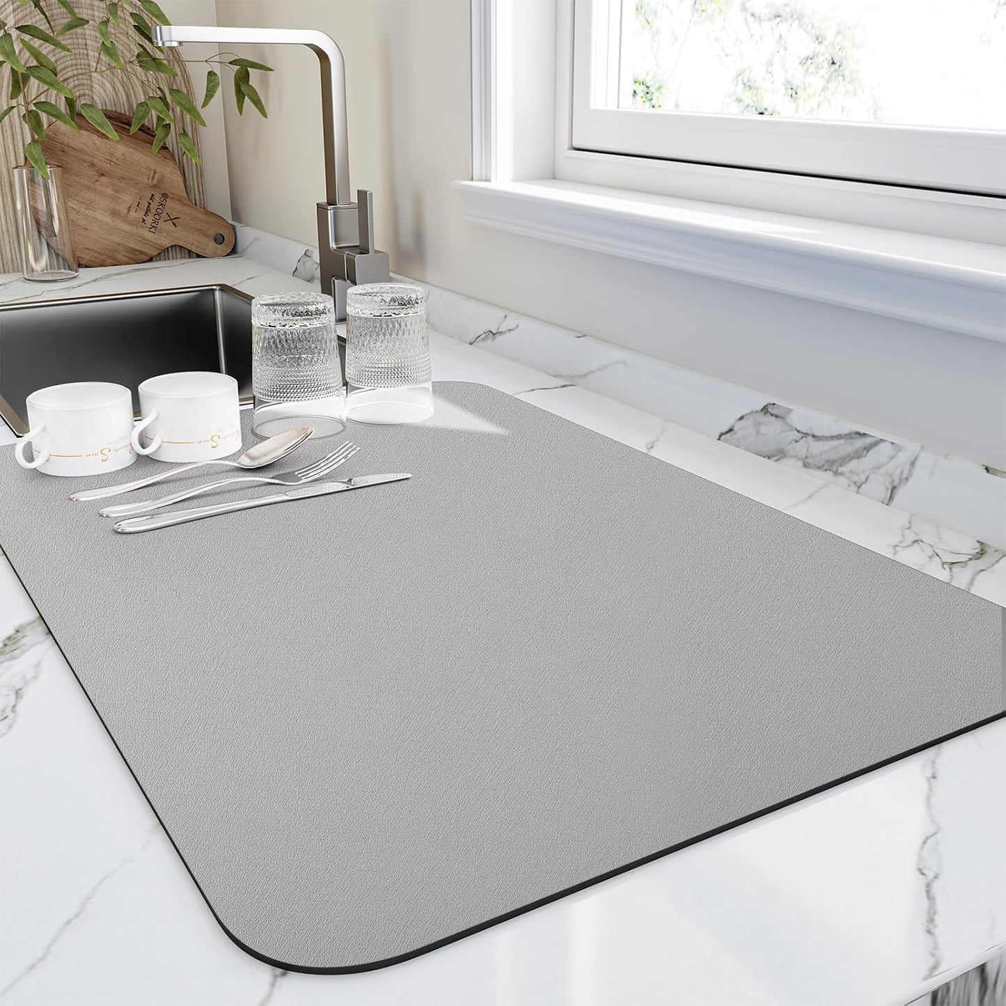 HotLive Dish Drying Mat for Kitchen Counter, Heat Resistant Drainer Mats with Non-slip Rubber Backed, Hide Stain Kitchen Super Absorbent Draining Mat, Easy to Clean Dish Rack Pad, Dark Grey 16"x18"