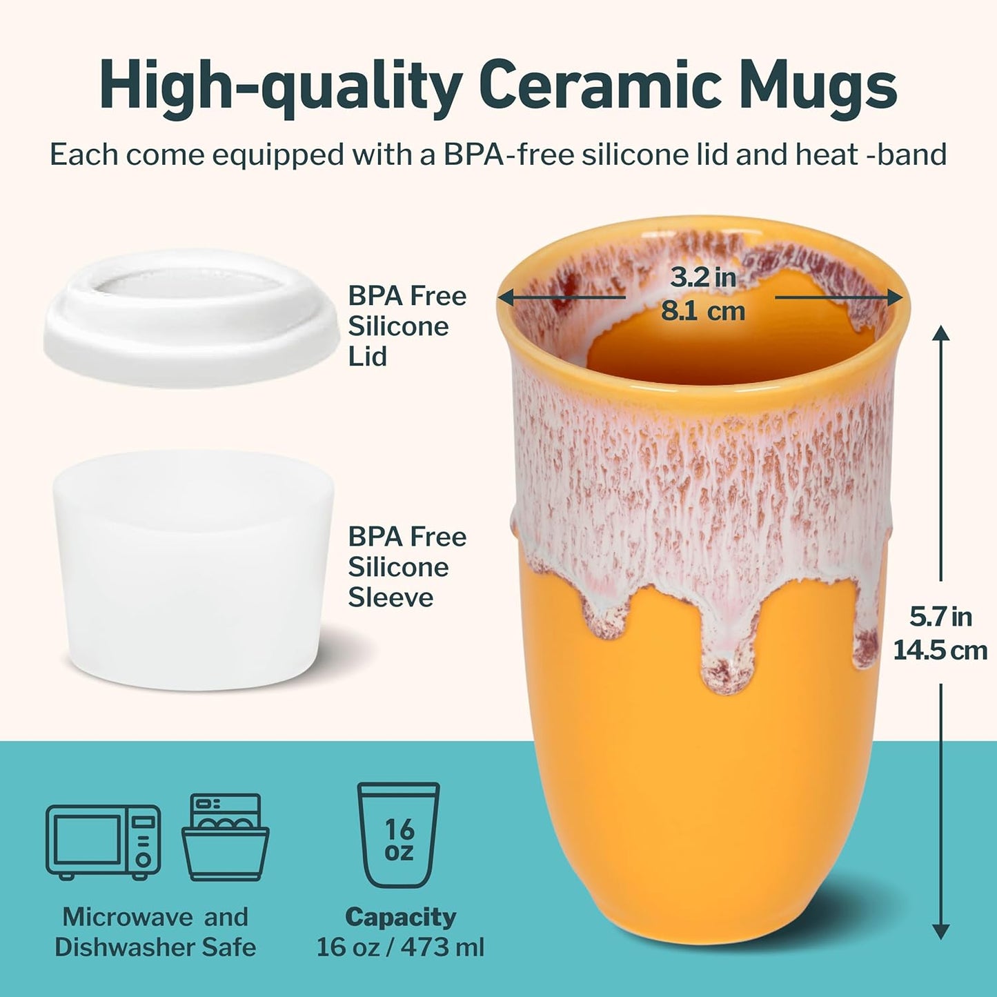 NOVA CERAMICS Coffee Tumbler – Travel Mug - On the Go Coffee Mug – Microwave & Dishwasher Safe Green Coffee Tumbler - Gifts For Women Men Him Her – 16oz – Monsoon