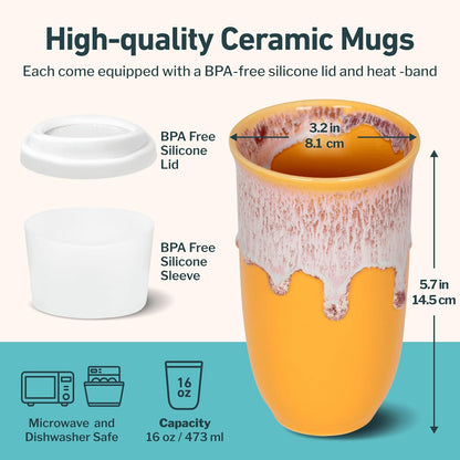 NOVA CERAMICS Coffee Tumbler – Travel Mug - On the Go Coffee Mug – Microwave & Dishwasher Safe Green Coffee Tumbler - Gifts For Women Men Him Her – 16oz – Monsoon