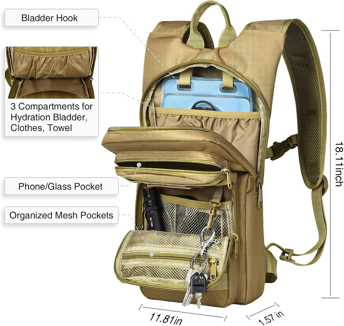 NOOLA Hydration Backpack with 3L TPU Water Bladder, Tactical Molle Water Backpack for Men Women, Hydration Pack for Hiking, Biking, Running and Climbing