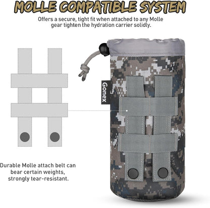 Gonex Tactical MOLLE Water Bottle Pouch, Drawstring Open Top & Mesh Bottom Travel Water Bottle Bag Hydration Carrier