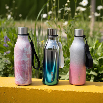 BJPKPK Insulated Water Bottles, 18 oz Stainless Steel Metal Water Bottle with Strap, BPA Free Leak Proof Jugs, Mugs, Flasks, Reusable Thermal Flasks for Sports & Travel, Black - Colors B