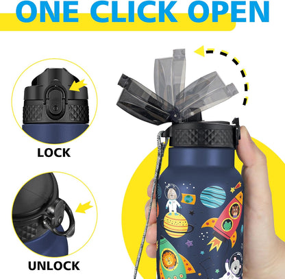 Han's Bottle Sports Water Bottle - 24 Oz, Straw Lid, Leak Proof, Vacuum Insulated Stainless Steel, Double Walled, Thermo Mug,Black