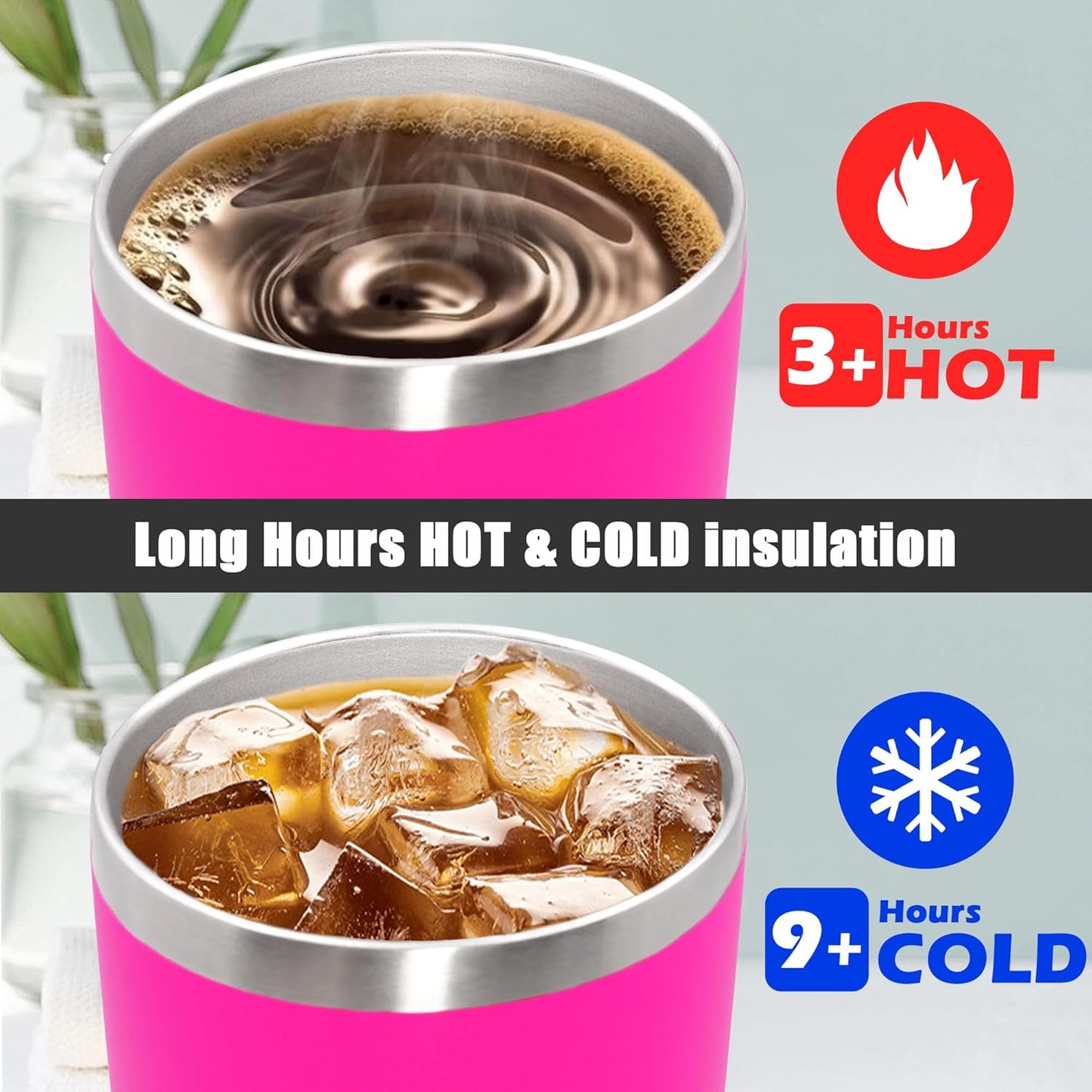20 oz Tumbler Coffee Travel Tumblers Bulk with Lid Stainless Steel Double Wall Vacuum Insulated Mug Powder Coated Cups fit Car Cupholder for Hot and Cold - Stainless Steel, 4Pack