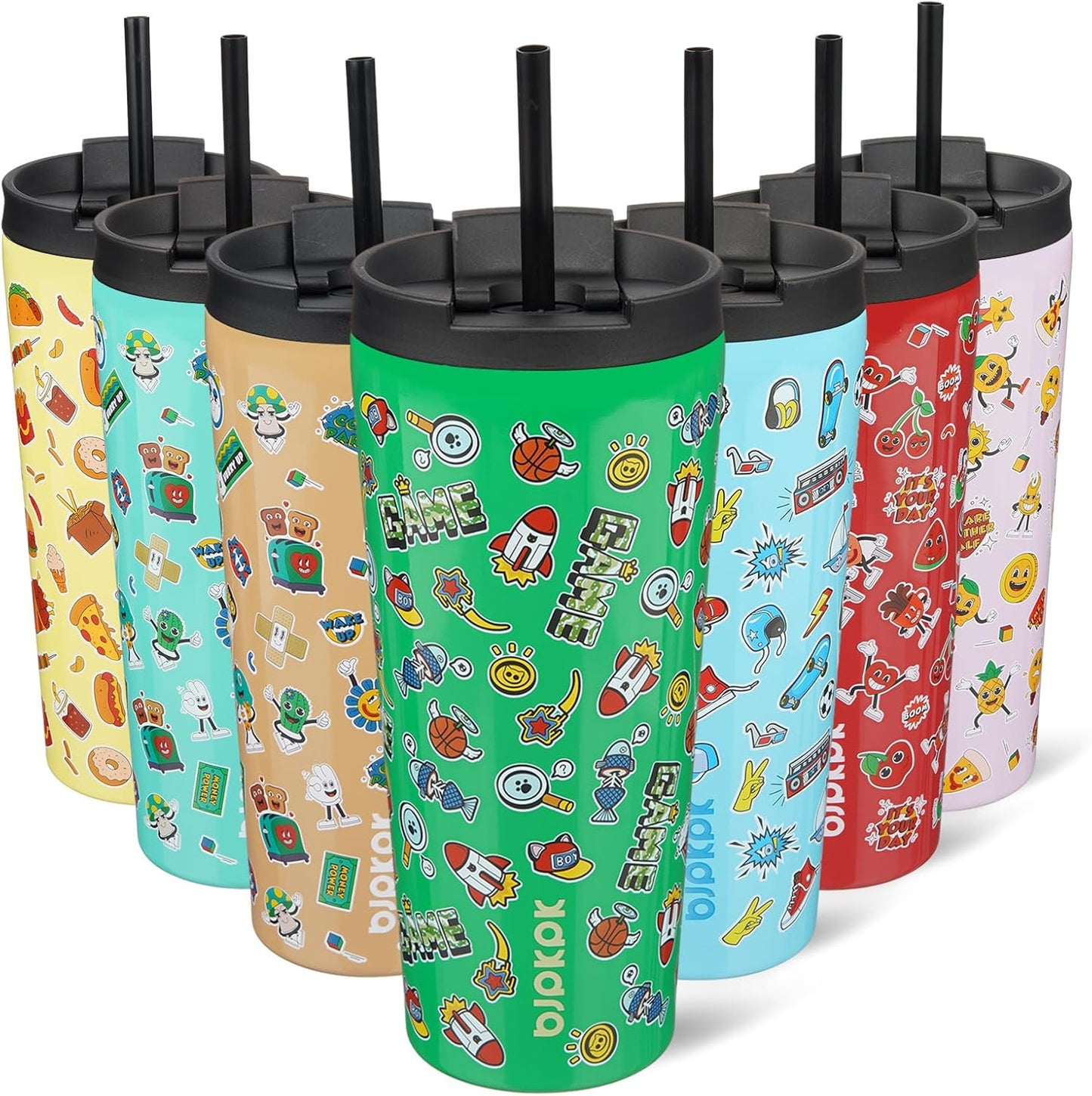 BJPKPK 22oz Insulated Tumbler With lid And Straw Stainless Steel Tumblers Travel Coffee Mug Reusable Thermal Cup,Sky