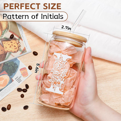 Glass Cups with Lids and Straws: Personalized Initial Glass Cup Be Used As Reusable Iced Coffee Cups with Lids,Cute Matcha Tumbler - The Christmas/Birthday Gifts for Women - M Smoothie Cup