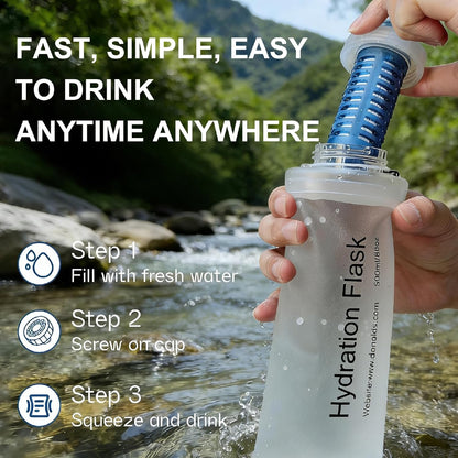 AXEN Collapsible Water Bottle with Filter System, Soft Hydration Flask for Trail Running, Camping, Hiking, Cycling, 700ml Slate Green
