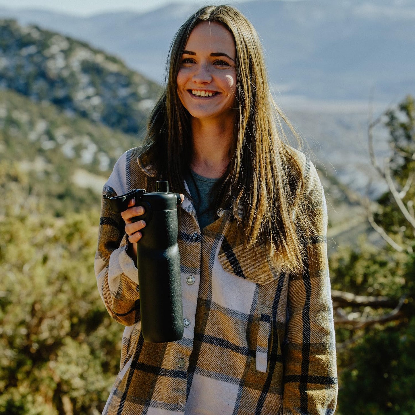 BOTTLE BOTTLE Insulated Water Bottle 24 oz with Handle and Flip Tops Lids Stainless Steel Water Bottle Push Button Lid Leak proof Portable for Running Travel Sports Hiking blue