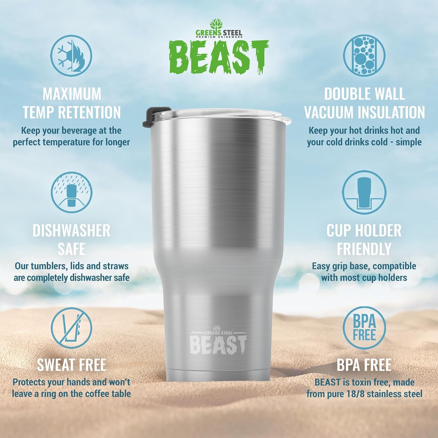 Beast 10 oz Tumbler Stainless Steel Vacuum Insulated Coffee Ice Cup Double Wall Travel Flask (Arctic White)