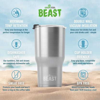 Beast 10 oz Tumbler Stainless Steel Vacuum Insulated Coffee Ice Cup Double Wall Travel Flask (Arctic White)
