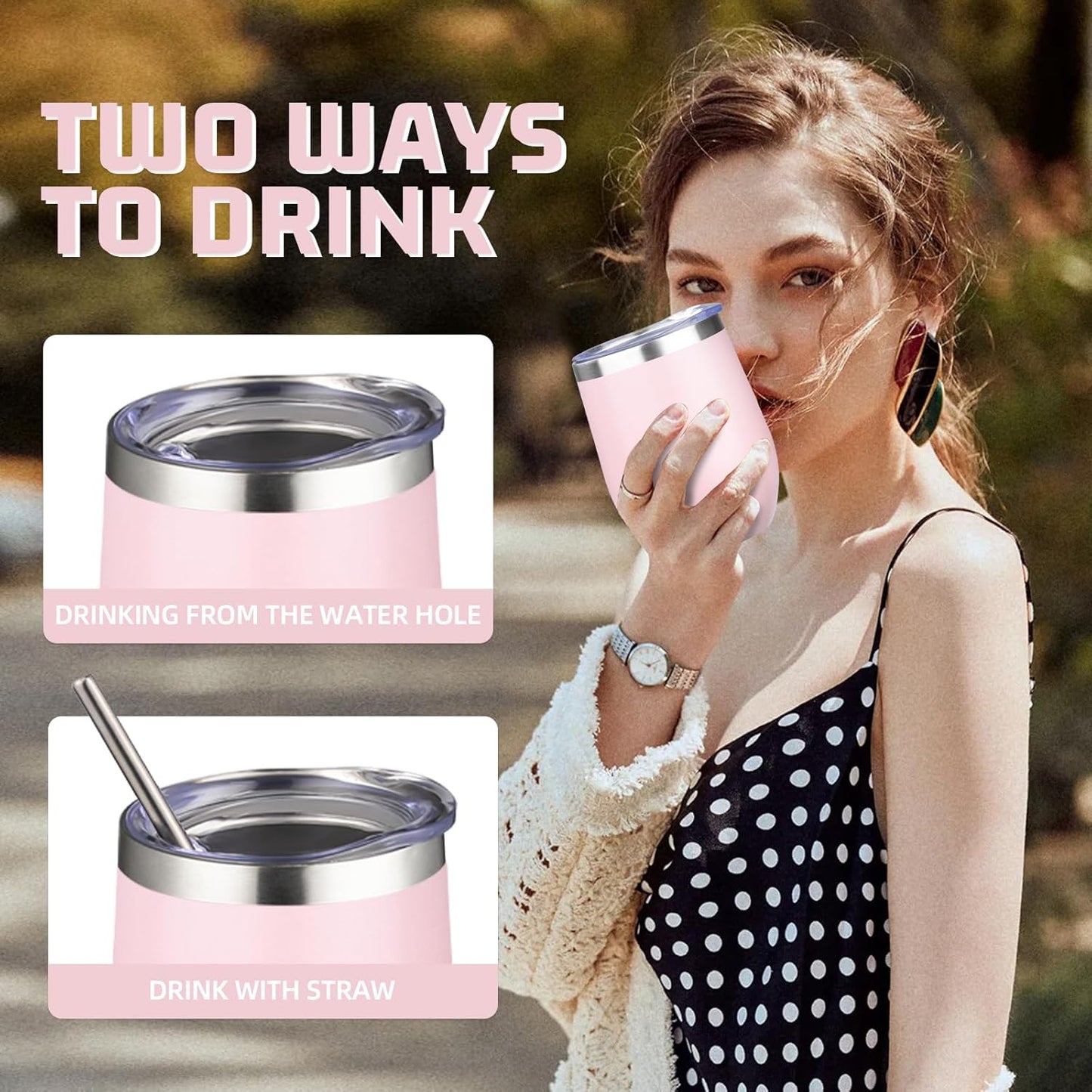 12oz/4 Pack Wine Tumbler Glasses with Lid Stemless Double Wall Vacuum Stainless Steel Travel Tumbler Keeping Cold & Hot for Wine,Coffee,Cocktails,Drinks-Family and Gifts (Multi color-dark)