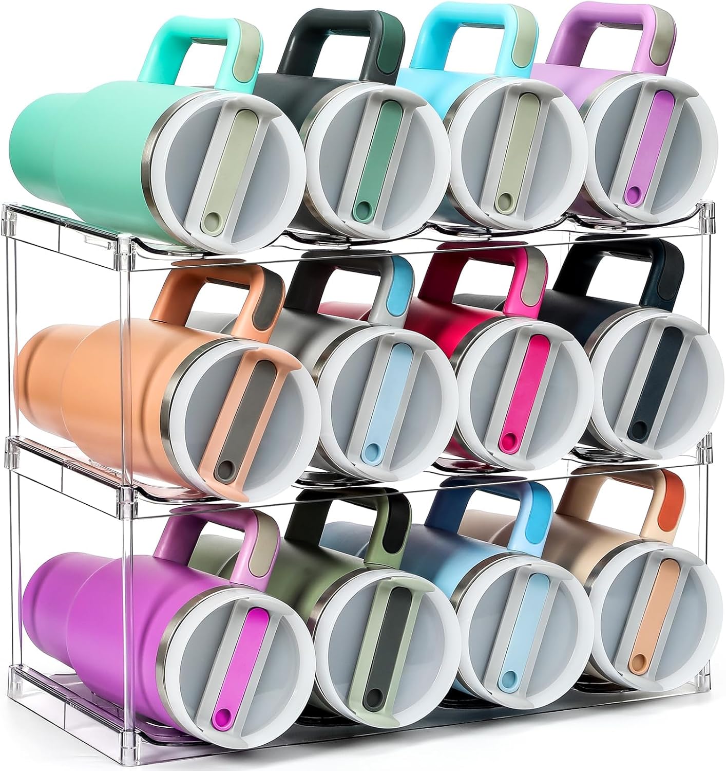 Design for Stanley 40 OZ & Large Bottles & Tumblers with Handle - Acrylic Water Bottle Organizer - Stackable Clear Wine Rack Cup Holder for Home Kitchen Pantry Shelf Countertop Cabinet, 4 Tier Hold 16