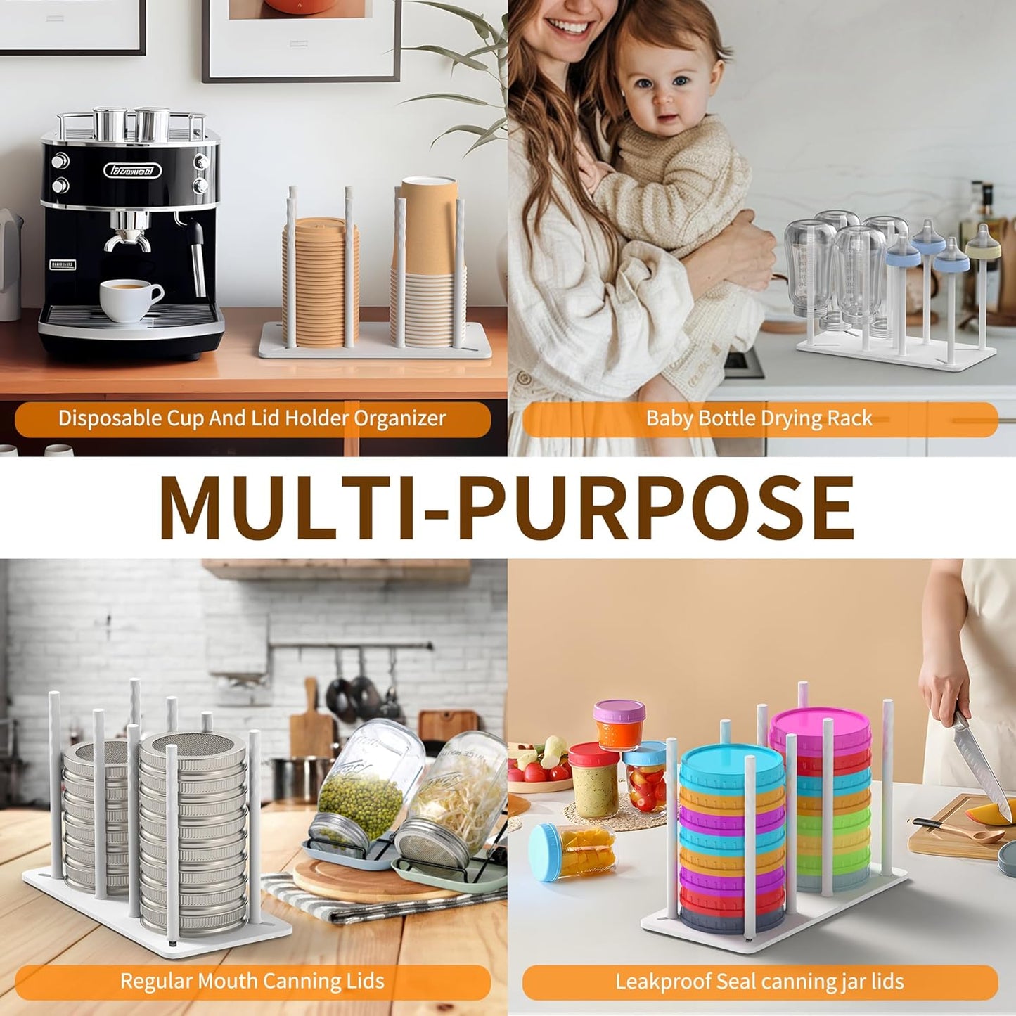 Adjustable Tumbler Lid Organizer - Holds up to 16 Lids, Disposable Cup and Lid Holder, Baby Bottle Drying Racks, Mason Jar Lids Holder,Clutter-Free Kitchen Cabinets,ABS Plastic